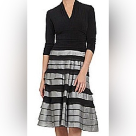 S.L. Fashions Elegant Black and Silver Tiered Taffeta Dress size 18W. - Picture 1 of 9